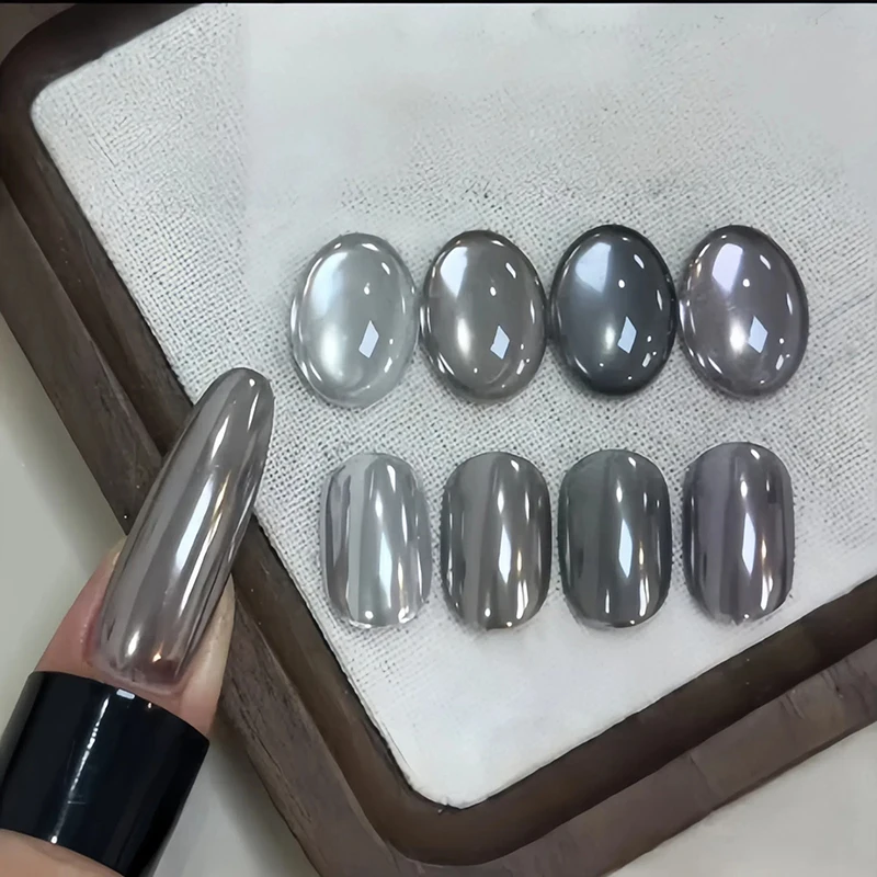 Polvo de uñas negro mágico de espejo, estilo ins, polvo de brillo de uñas de espejo súper brillante, polvo fino, textura fuerte, adecuado para ser