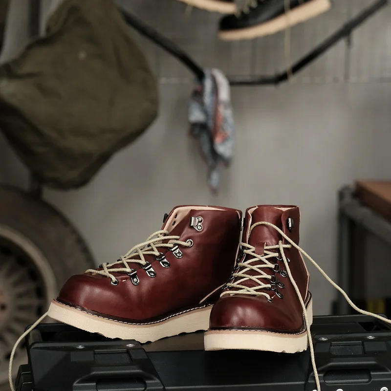 أحذية عمل عتيقة من YETTIES Amekaji، أحذية قتالية من الجلد مقاومة للماء لمنتصف الساق، أحذية المشي لمسافات طويلة بنعل مكتنز للرجال #4