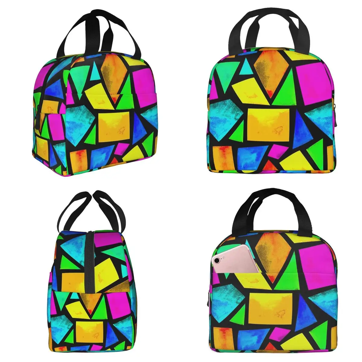 Isolierte Lunchtasche mit abstraktem Buntglas-Baum-Motiv für Kinder, Schulkühler, Thermo-Lebensmittelbox, tragbare Lunchboxen, Behälter