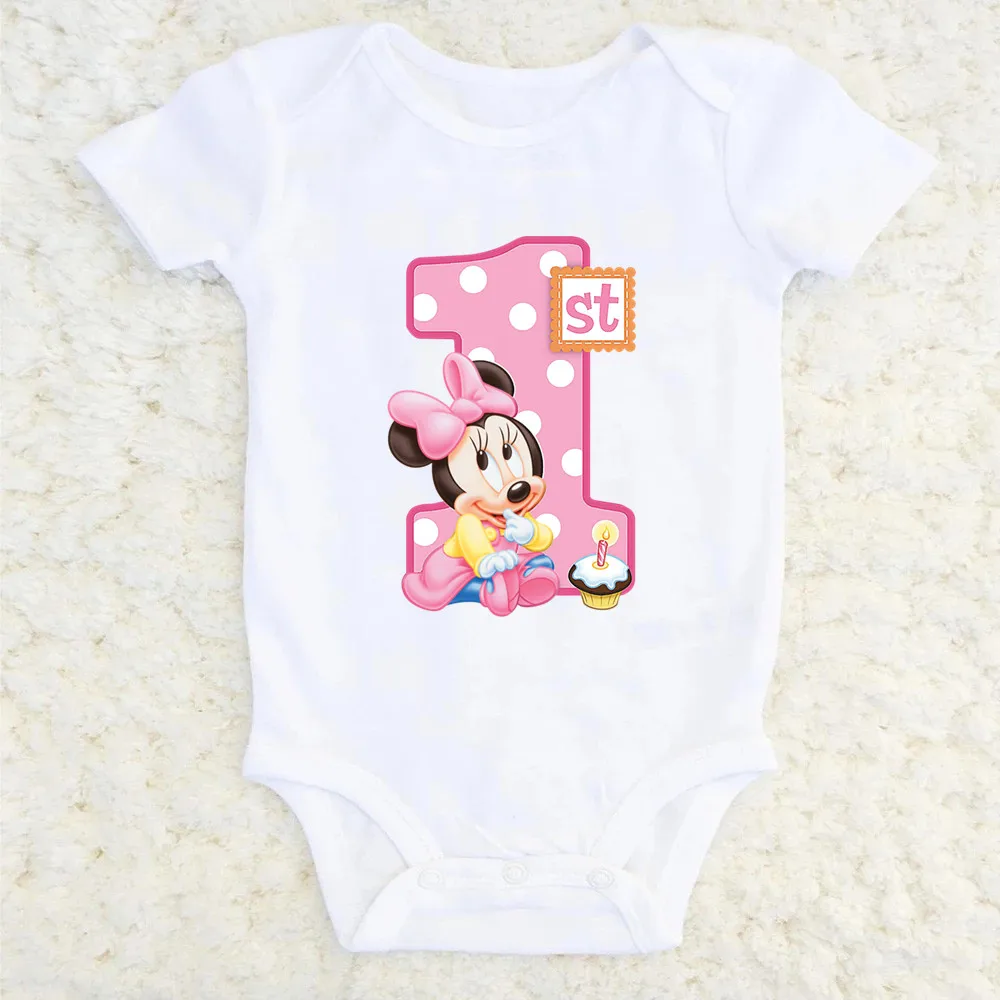 It\'s My 1st Birthday minnie Baby Short-sleeved First Birthday Party Clothes 100% Cotton Baby Boys Girls Outfits Shower Gift