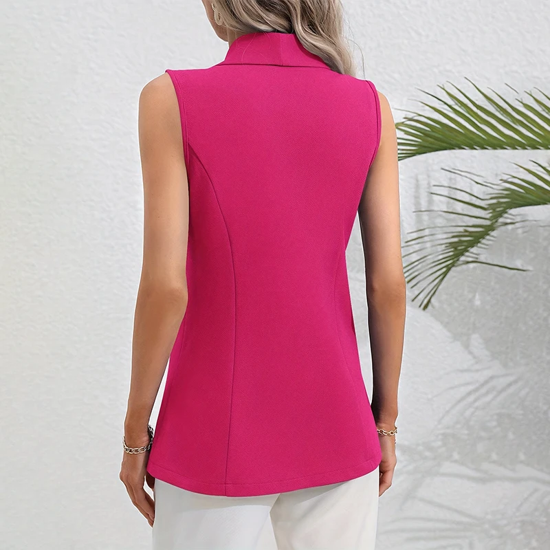 2024 New Women Europe United States Solid Casual Autumn Korean Style Female Black White Pink Suit Vest Top Sleeveless Outerwear