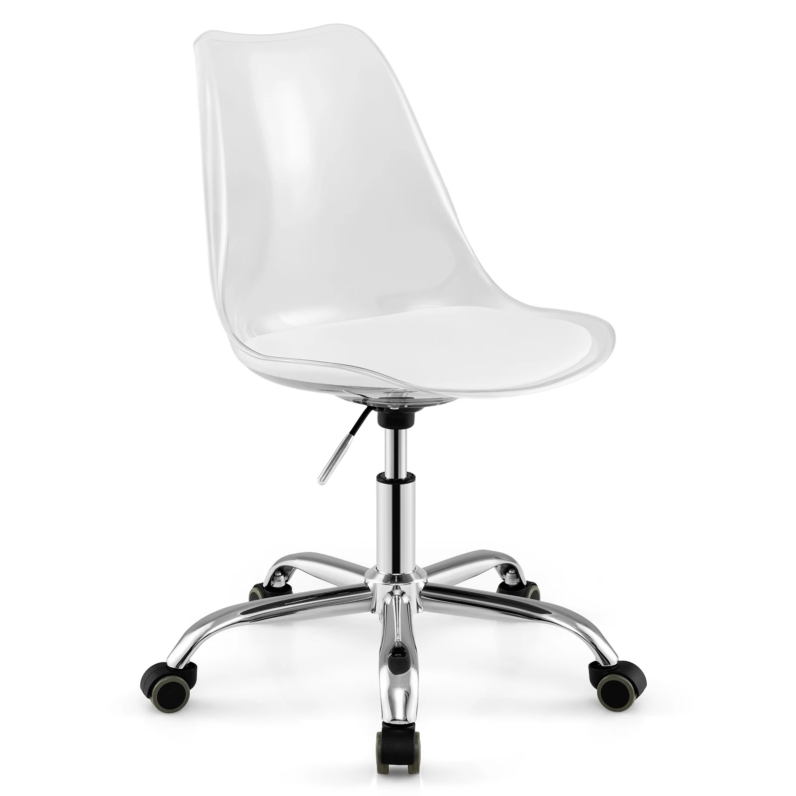 

Clear Desk Chair with Swivel Seat & Soft PU Leather Cushion Universal Wheels