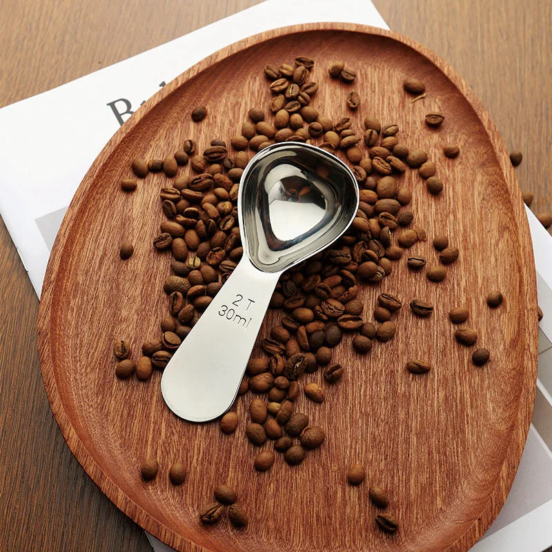 Stainless Steel Heart Shaped Coffee Bean Measurement Spoon Baking Ingredient Scoop 15ml 30ml Adjustable Creative Design