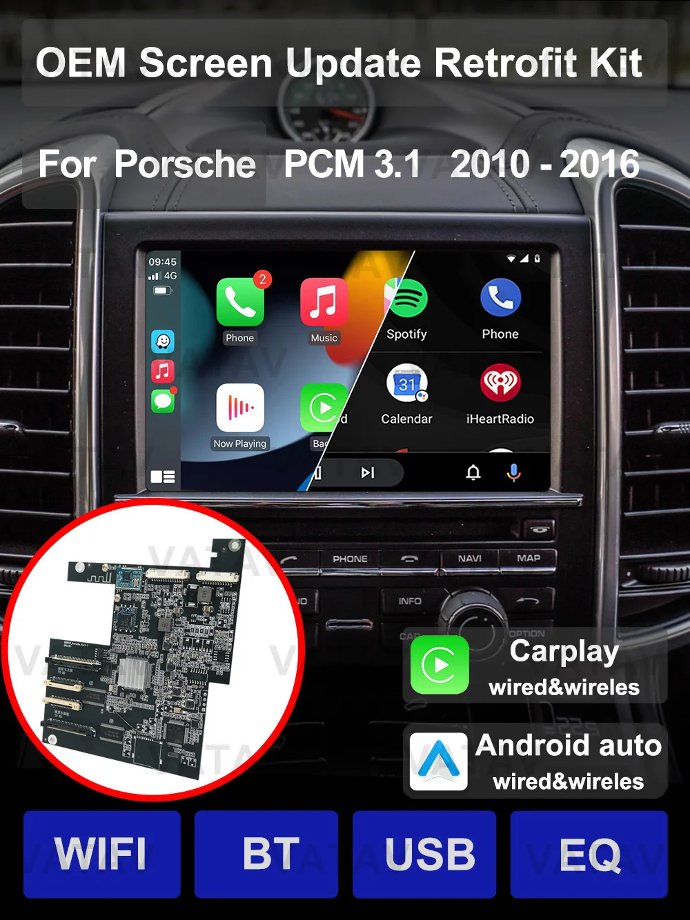 

For Porsche Panamera Cayenne Macan Cayman Boxster 911 718 978 PCM3.0 3.1 4.0 OEM Screen Update CarPlay Android Auto Retrofit Kit