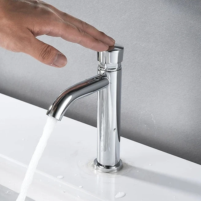 

Basin Faucets Touch Press Toilet Bathroom Faucet Time Delay Faucets Auto Self Closing Single Cold Water Tap Water Saving