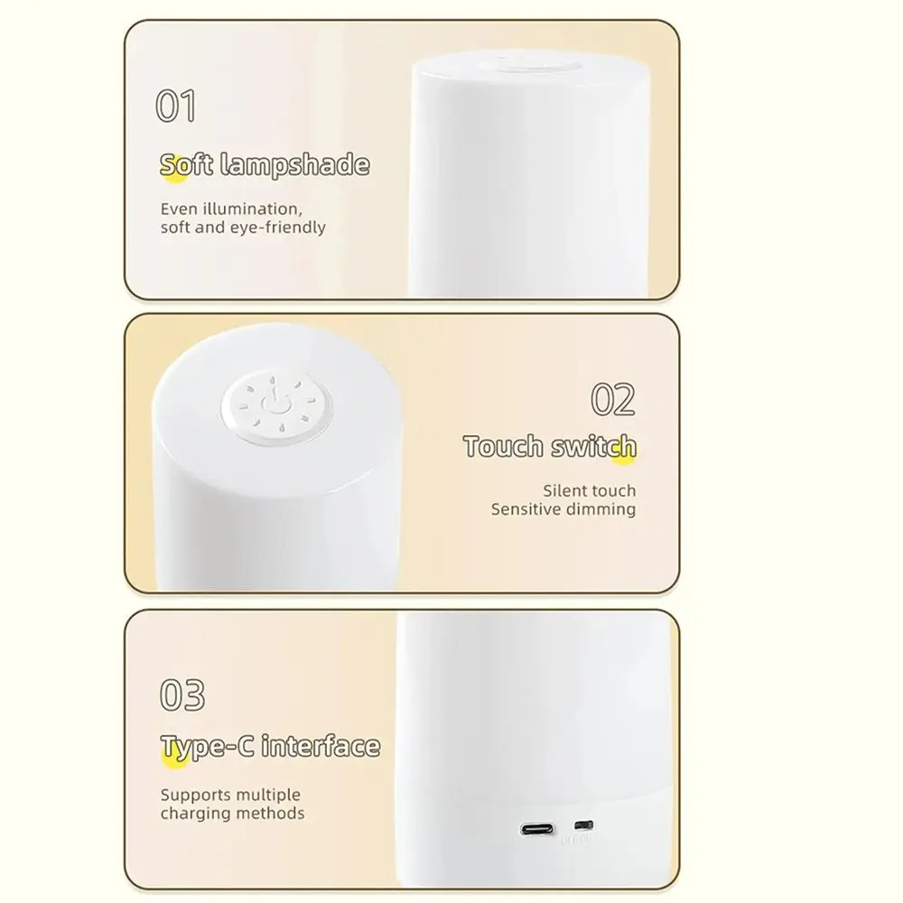 Luminosité réglable LED lampe tactile éclairage 3 couleurs Portable tactile veilleuse contrôle tactile Rechargeable Dimmable veilleuse