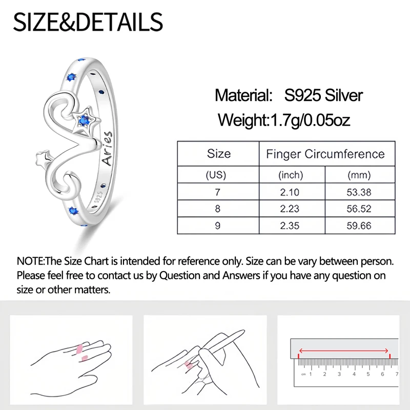 Original 925 Sterling Silver Ring 12 Zodiac Signs Rings Blue CZ Star For Women Wedding Christmas Love Gift Luxury Jewelry