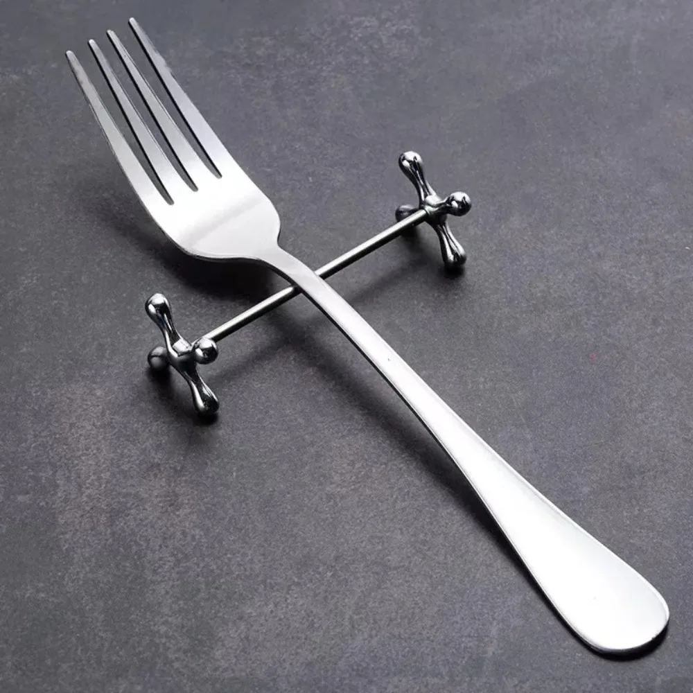 Kitchen Gadget Barbell Shape Chopstick Pillow Japanese-style Electroplate Spoon Holder Stainless Steel Fork Stand Dining Table