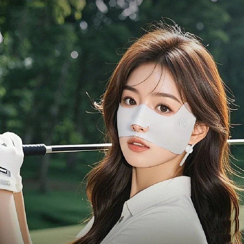 Hohe Qualität Sommer Eis Seide Sonnencreme Maske Frauen Outdoor UV Schatten Atmungsaktive Golf Maske Halb Atmungsaktive Hängende Ohr Im Freien