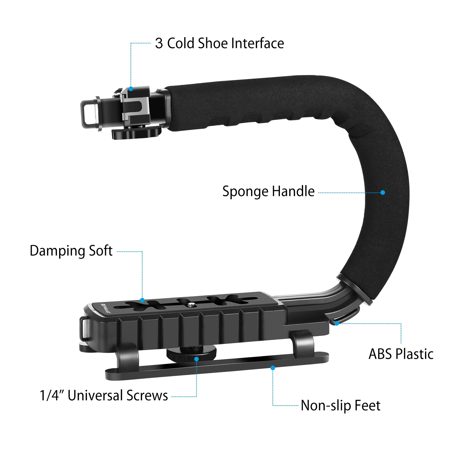 PULUZ U/C Shape Portable Handheld DV Bracket Stabilizer with 1/4 Screw & Cold-shoes for All SLR Cameras and Home DV Camera