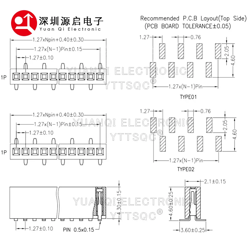 SMT 1.27mm 1.27 Single Row Dislocation Female PCB Board Pin Header Socket Connector Pinheader 1*5/10/12/15/20/2-50P SMD