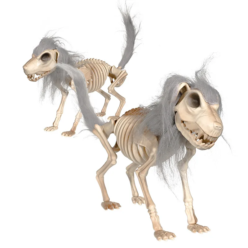

Halloween Skeleton Wolf Decor Animal Skeleton Halloween Decor Plastic Bones with Hair Wolf Skull Figurines for Party Props Décor