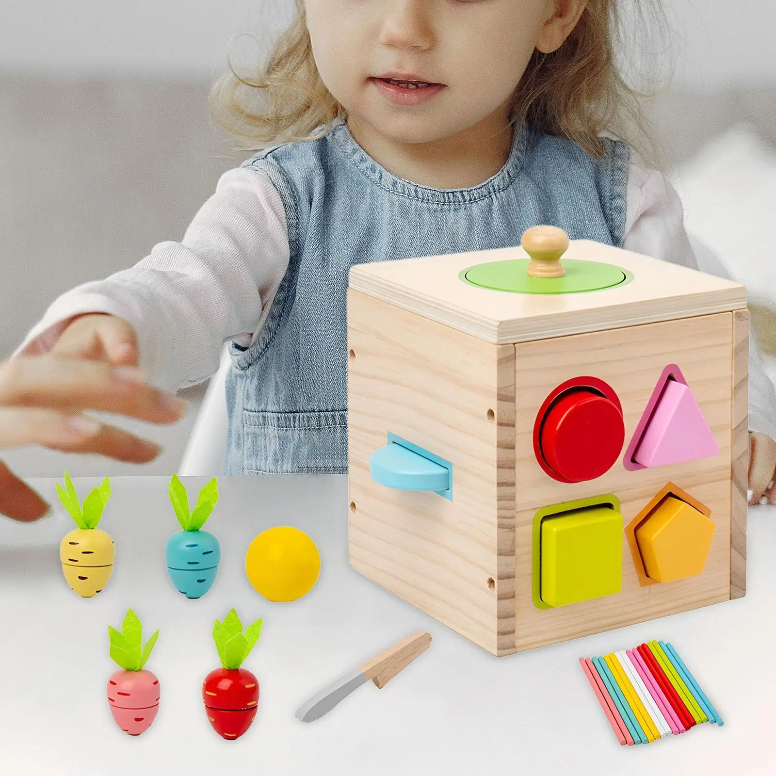 Montessori รูปร่างบล็อกแครอท Harvest เกม Montessori รูปร่าง Sorting Cube กล่องของเล่นสําหรับเกม Sensory สํารวจกิจกรรม