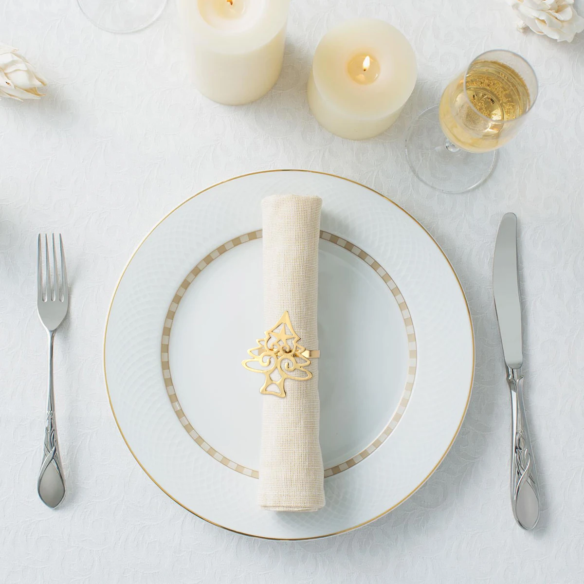 

4pcs Christmas Tree Napkin Buckles Alloy Material Elegant Table Decoration For Dinner Party Western Restaurant Use