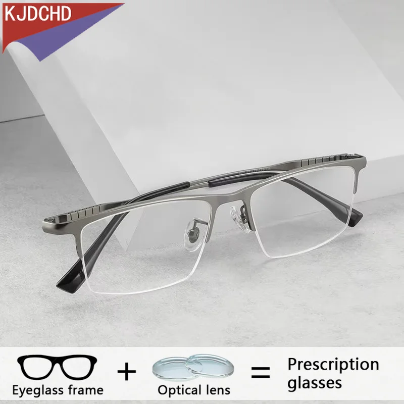 KJDCHD Ultra-light Business Men's Pure Titanium Glasses Frame Half-frame Myopia Glasses Optical Lenses with Recipe