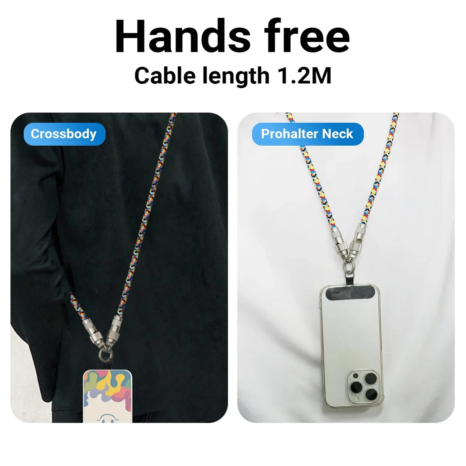 2 in 1 USB C Type C Fast Charging Cable Data Cord with Neck Straps Lanyard 60W PD Cable For iPhone Samsung Xiaomi Huawei