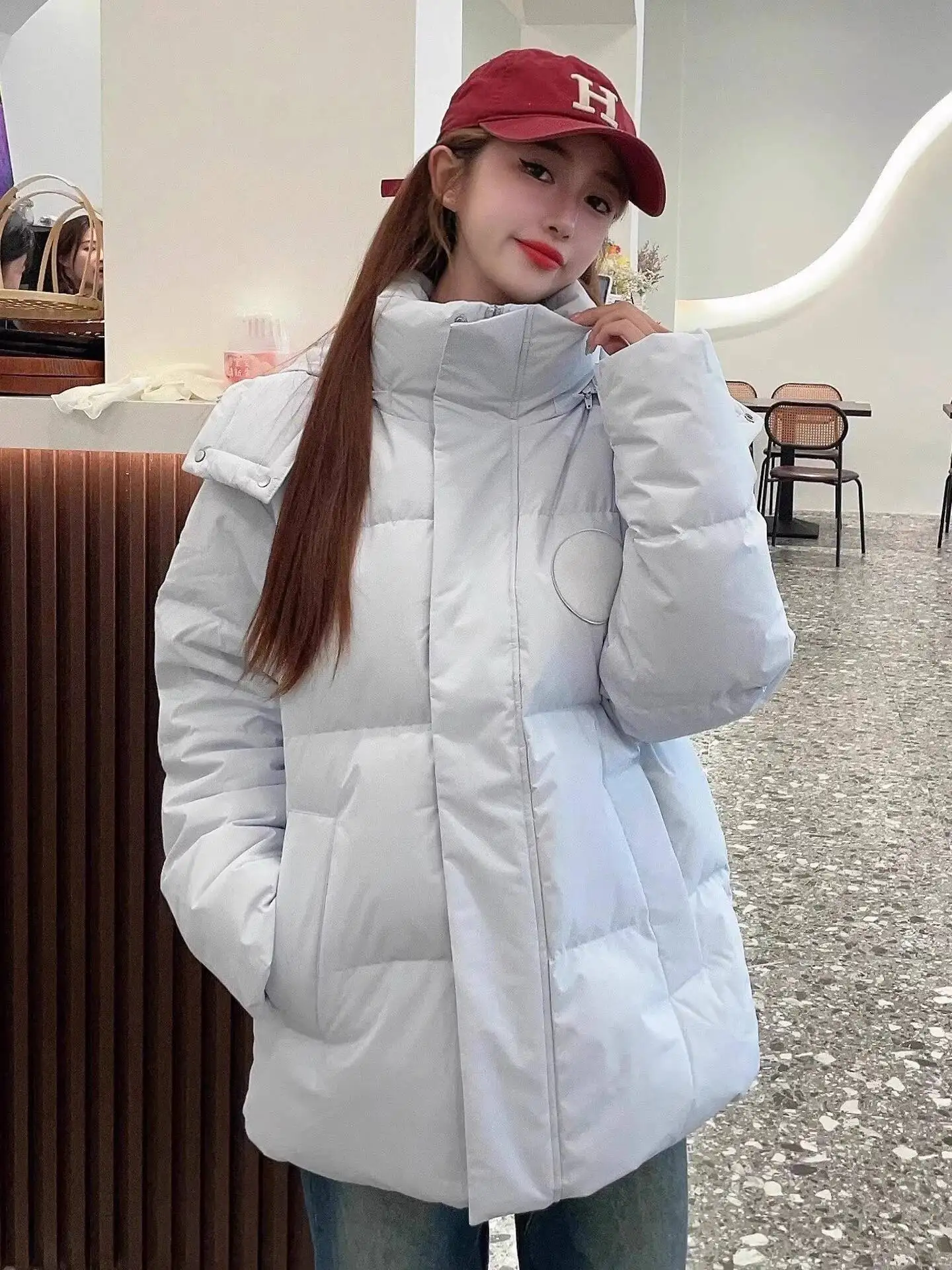 

Women's Thiened Down Cotton Jaet Loose Fit Korean Sle Winter Coat Trendy Outerwear Durable Polyester Fabric Zipper Closure