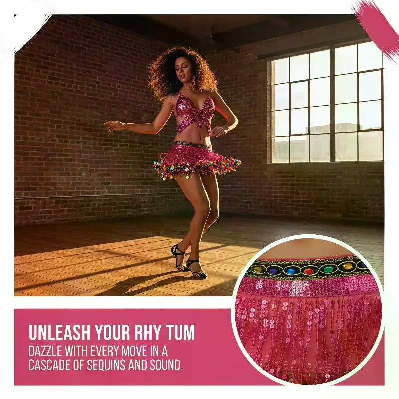 Belly Dance Sequin Tassel Waist Chain Dance Hip Towel Indian Dance Copper Drum Pure Color Practice Waist Towel