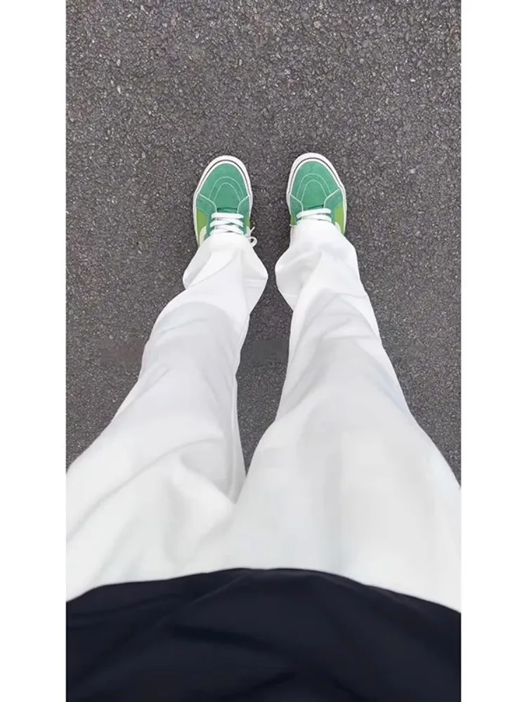 

Premium Feel White 57, мужские летние повседневные брюки из ледяного шелка, удобные драпированные брюки в американском стиле, повседневные прямые брюки