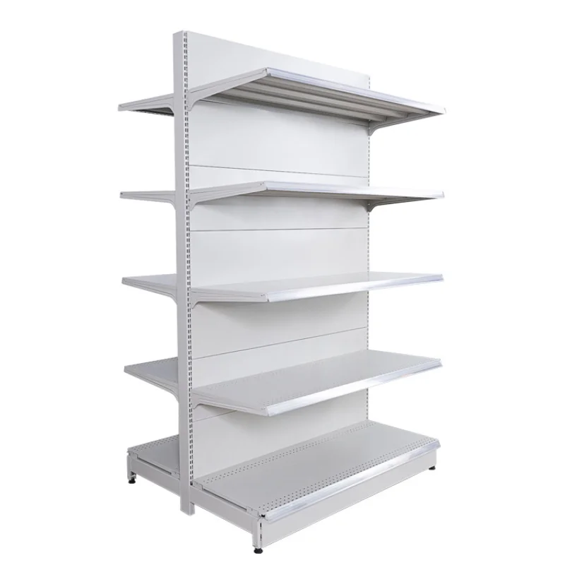custom.Supermarket Gondola Display Racks Double-sided Adjustable Metallic Durable Corrosion Powder Coate