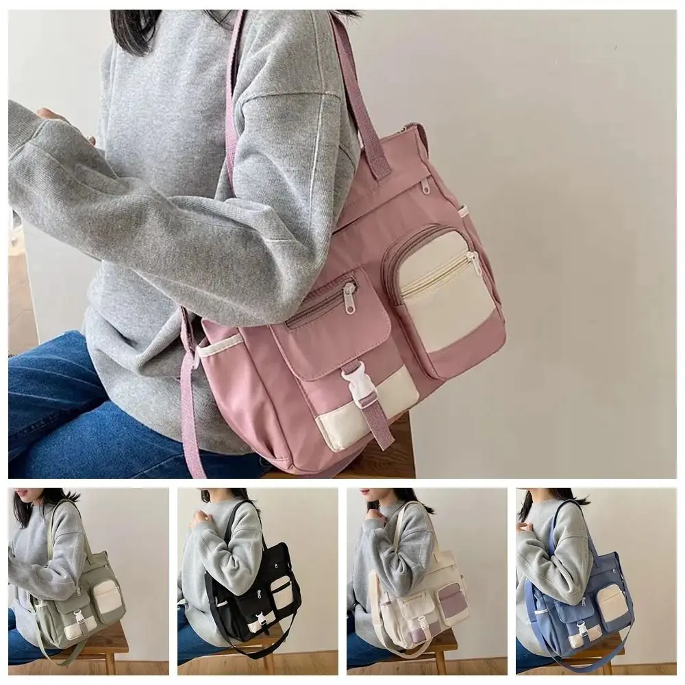 Casual Nylon Canvas Tote Bag Harajuku Academy Style Student School Bag Solid Color Korean Style Student Tutorial Bag Outdoor