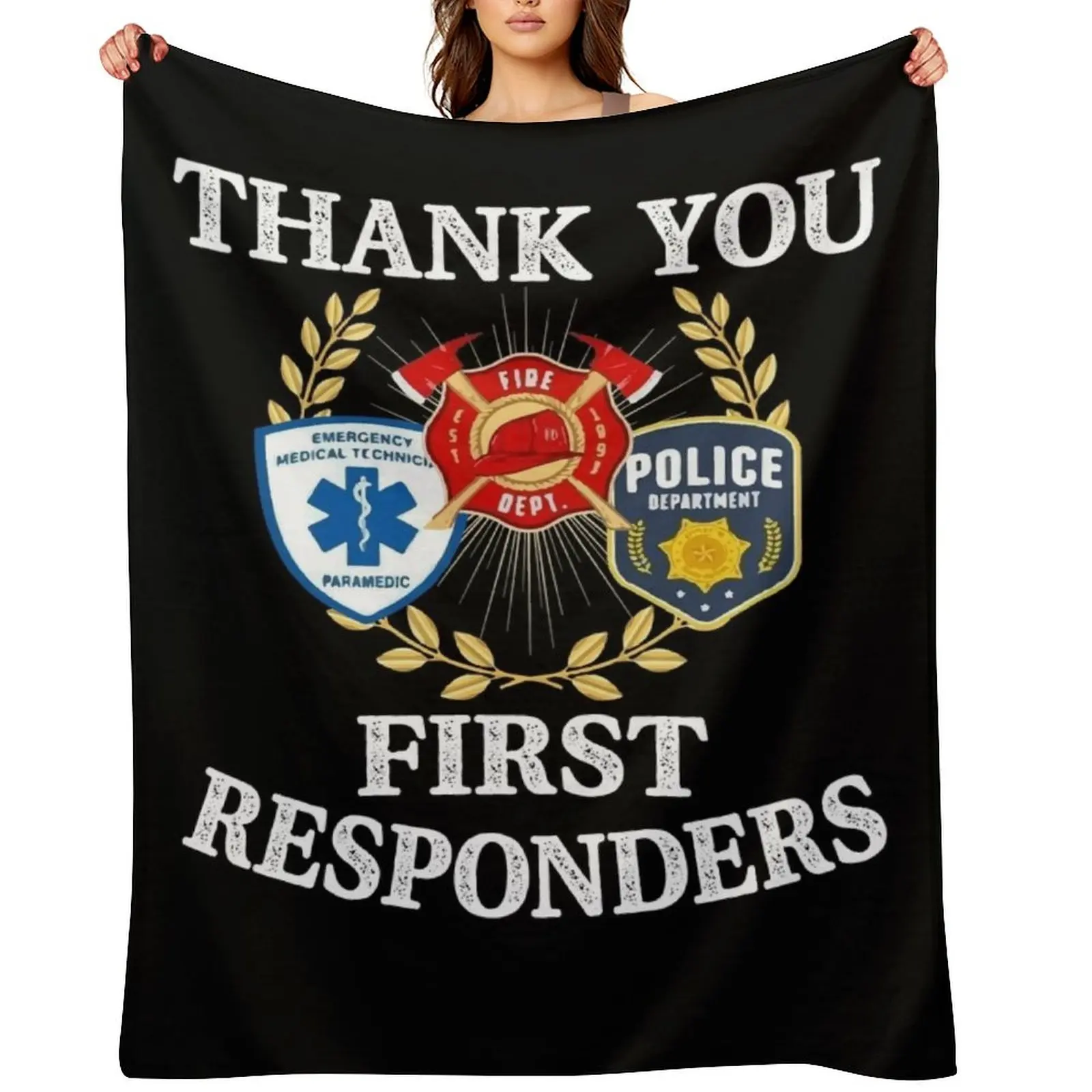 

Thank You First Responders EMT Police Firefighter Throw Blanket Luxury warm for winter Soft Beds Stuffeds Blankets