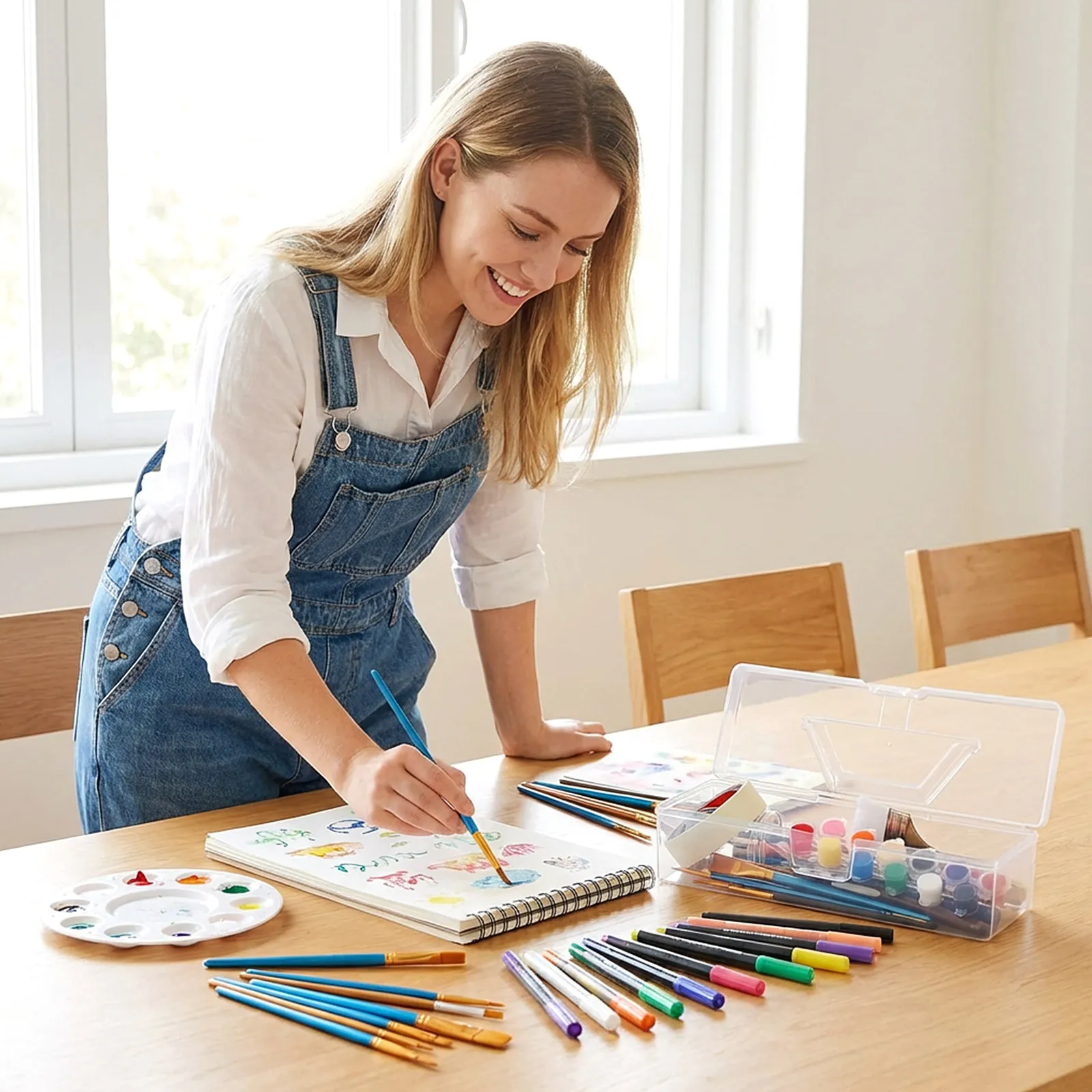 

2Pcs Transparent Storage Box Portable Handle Art Supplies Organizer Thickened Plastic Paint Brush Holder Pencil Pen Tool Case