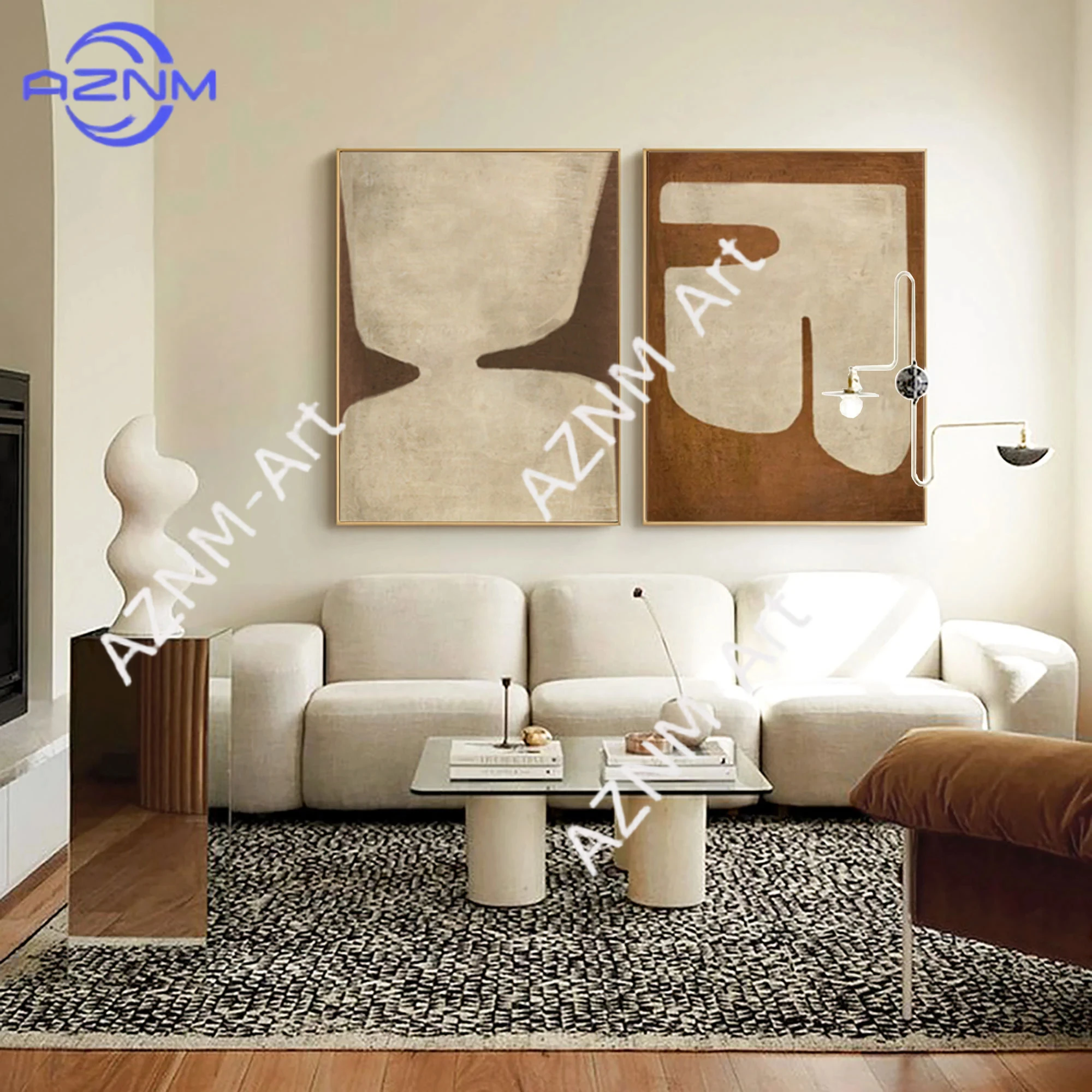 1/2 Stück braune abstrakte Malerei, Wandkunst, braune und beige abstrakte Leinwandkunst, braune Wandkunst, beige geometrische Malerei auf Leinwand