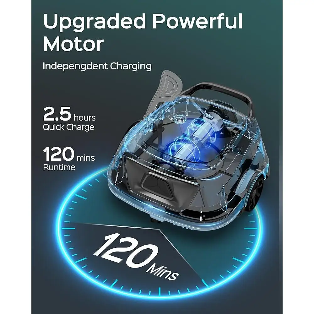 Cordless Robotic Pool Vacuum Cleaner Powerful Suction Dual Filters Fast Charging 120min Battery Life Auto Cleaning Above Ground