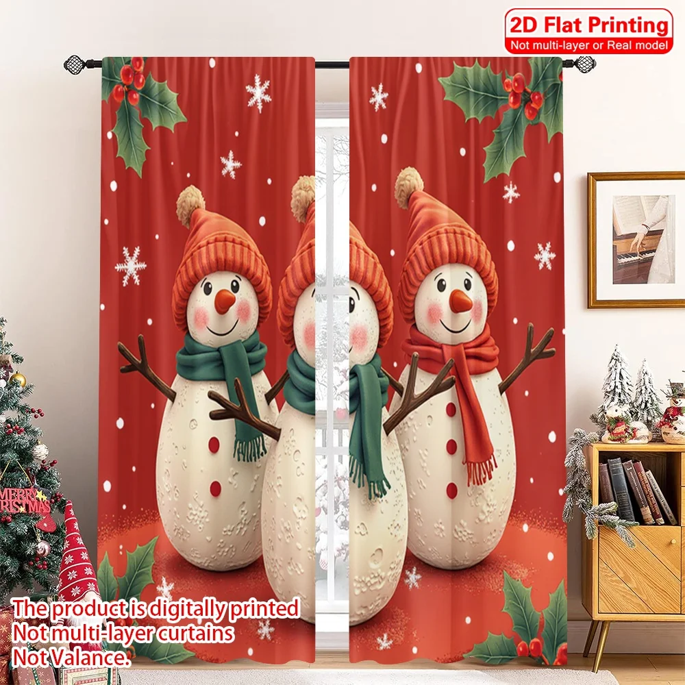 

2pcs 2D flat printing Merry Christmas Window Curtains Christmas Snowman Holiday 100% Polyester Without Electricity Party