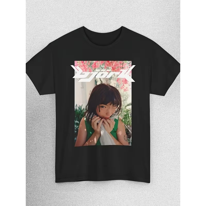 Summer Women's Retro Bjork T-Shirt Unisex Cotton Sweat-wicking and Breathable Tee Streetwear Men's Clothing Casual T Shirt