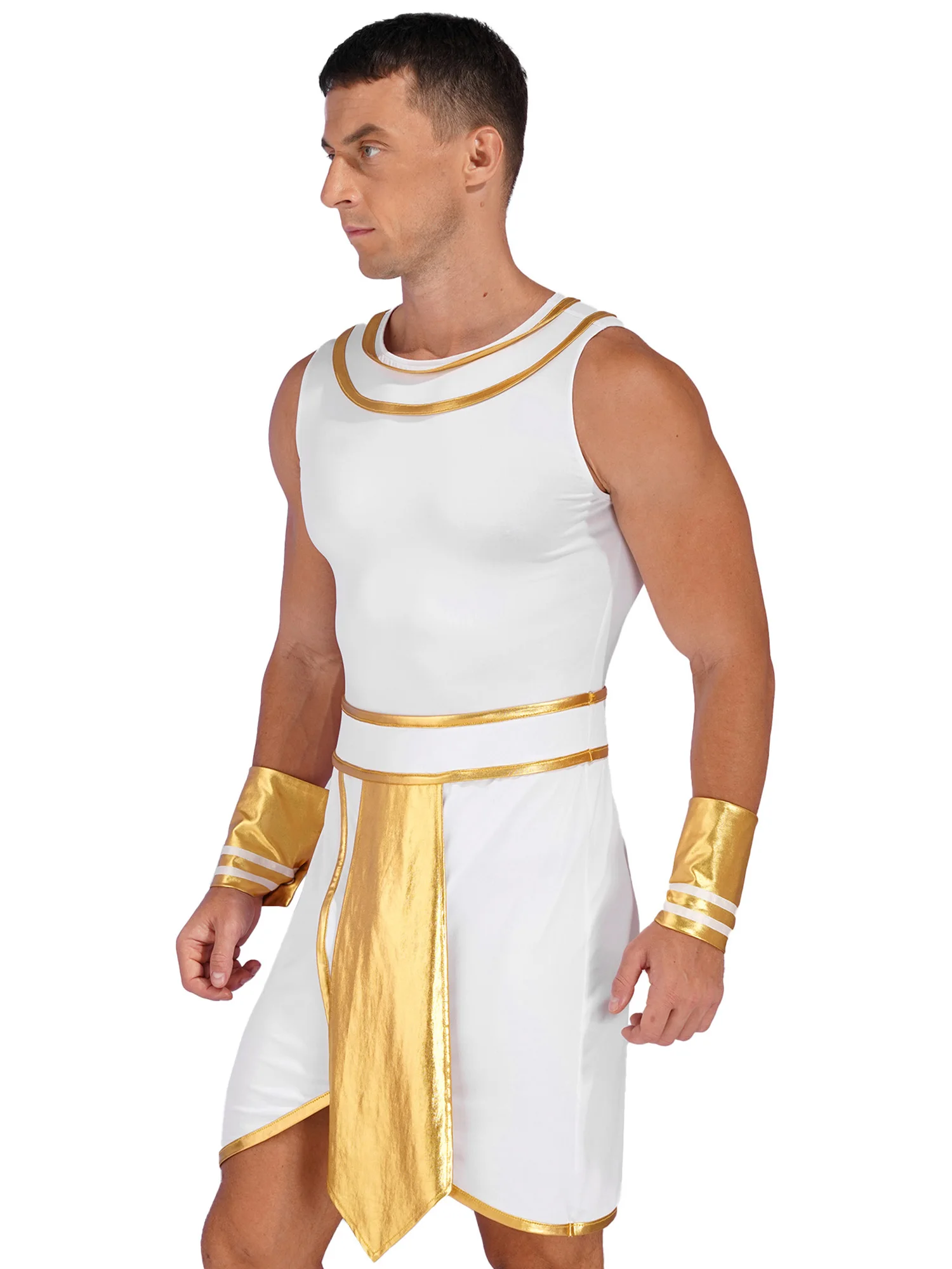 Mens Halloween Egyptian Pharaoh Cosplay Costume Adult Ancient Egypt King Fancy Dress Outfit Carnival Party Dress with Cuffs