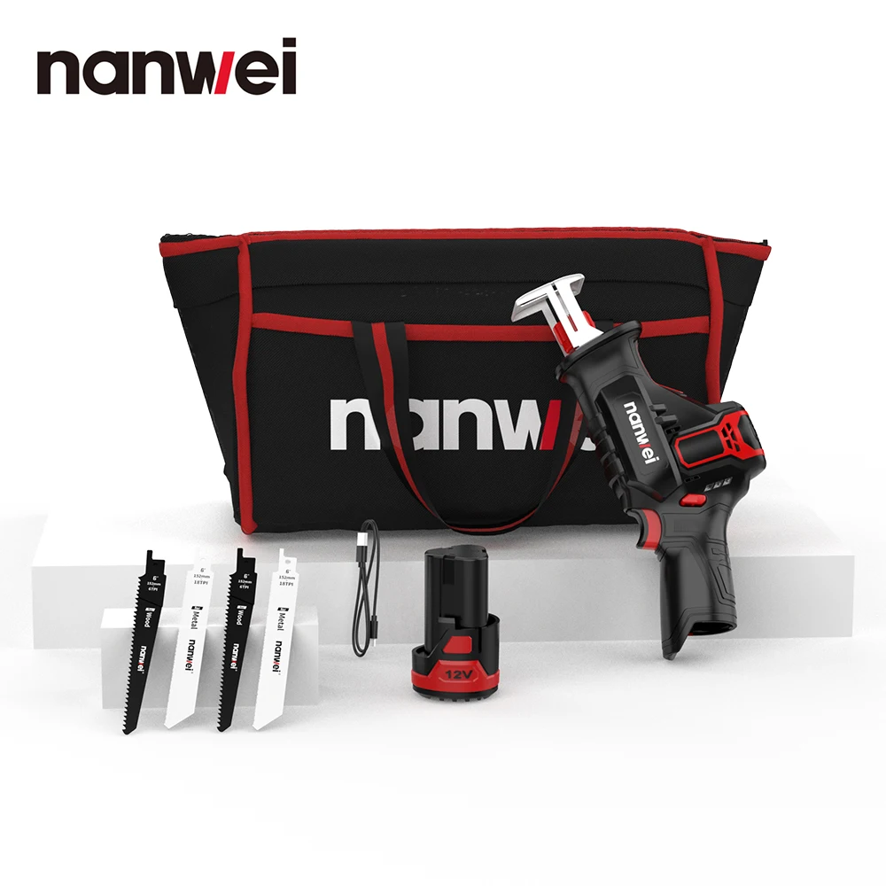 NANWEI 12V lithium-ion reciprocating saw for cutting steel/steel pipe/rebar/outdoor trimming/wood/plastic