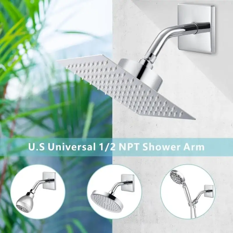 

Bathroom Shower Arm Reinforced Stainless Steel Construction Includes Wide Square Flanges For Seamlessly Wall Installation 37JD