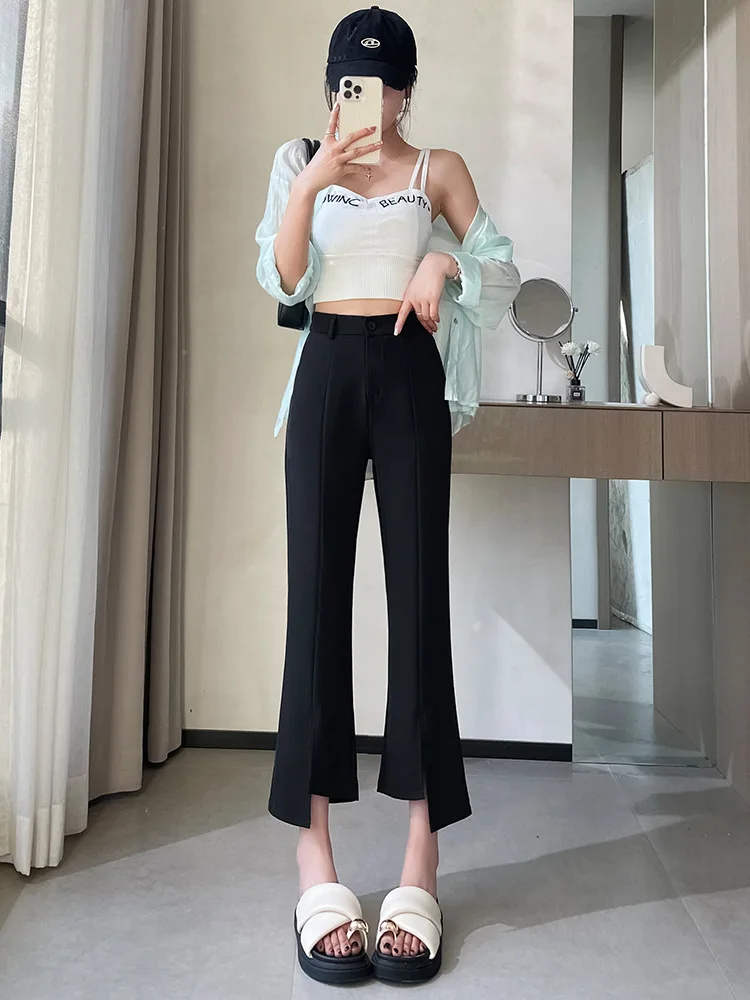 A wide-leg micro-flared pants for Hot women in spring and summer in a loose fit with a silky and draping texture woman trousers
