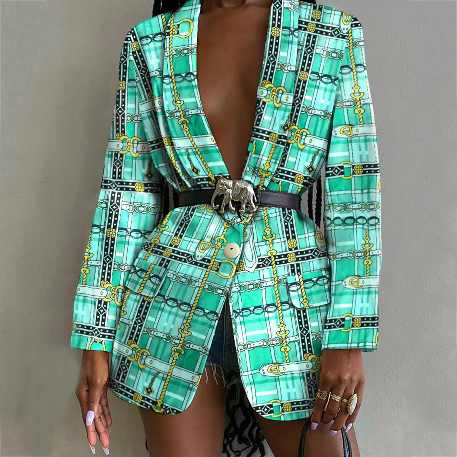 Women Floral Print Fashion Long Sleeve Bright Pattern Vintage Slim Top Lapel Suit Jacket Loose Coat CoatFor Women Streetwear