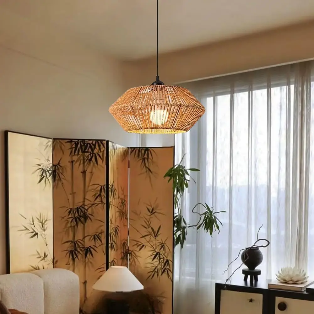 JOYINLED 32CM Woven Pendant Light Paper Rope Boho E27 Chandelier Rustic Farmhouse Chandelier for Dining Room Living Room Bedroom