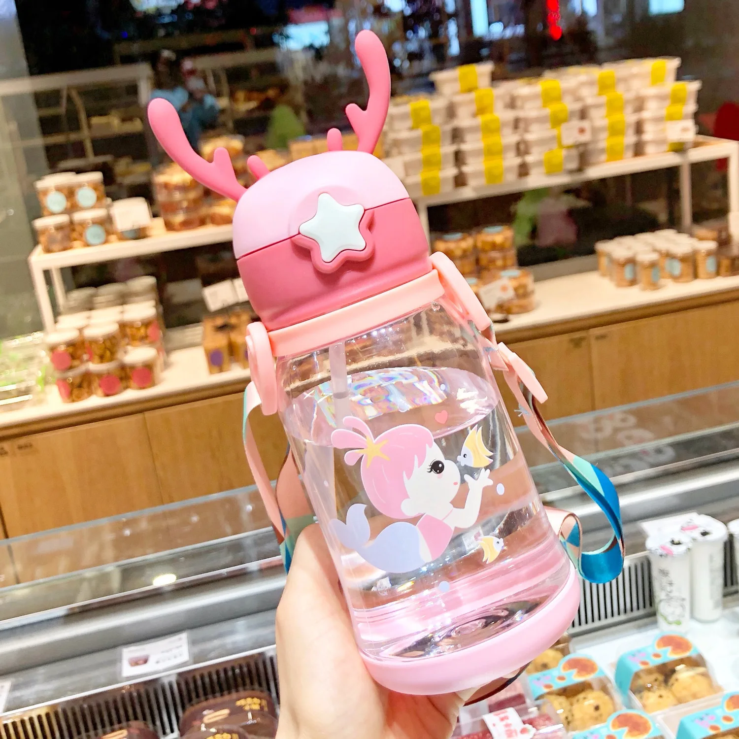 500ml  Kids Children Cute Cartoon Strap Kindergarten Primary School Student   With Straw Food contianers Dessert containers