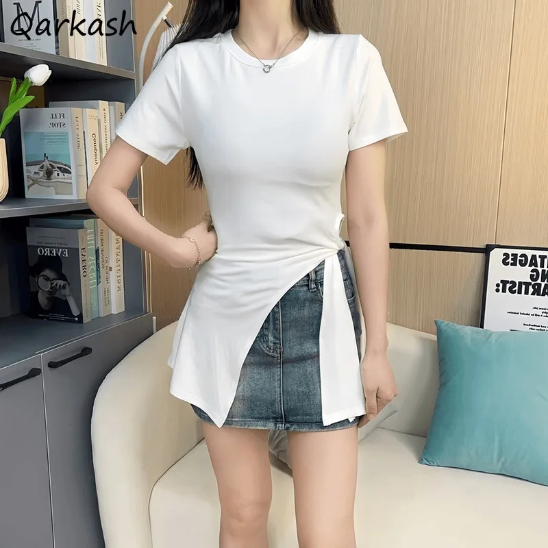 

Designed T-shirts Women Korean Style Solid Sexy Summer Casual Bandage Hot Spicy Girl Y2k Tops High Street Niche Hipster Chic