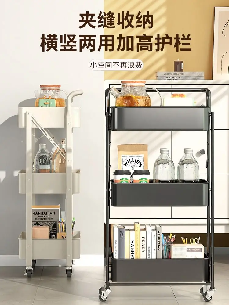 Trolley Shelves Can Be Folded Multi-layer Floor Storage , Kitchen Snack  Bathroom Mobile   New