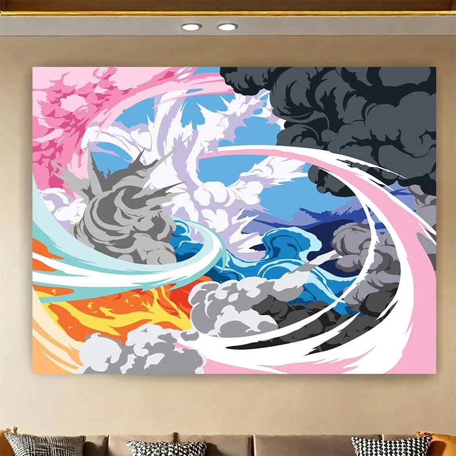 1PC Digital Print Tapestry Wall Hanging, Colorful Dragon Clouds Asian Mythical, Chinese Traditional Fantasy Creature Decor
