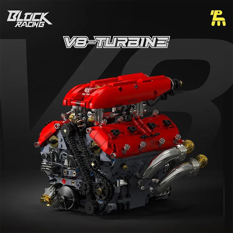 T5011 1370pcs Simulation V8 Turbo Engine Model Electric Motorized Building Blocks Kit Sports Car Bricks Teens Adults DIY