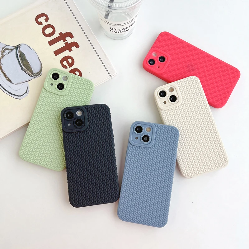 Solid Color Braided Pattern Phone Case For iPhone 14 13 12 11 Pro Max X XR XS Max 7 8 Plus 14Plus Shockproof Soft TPU Back Cover