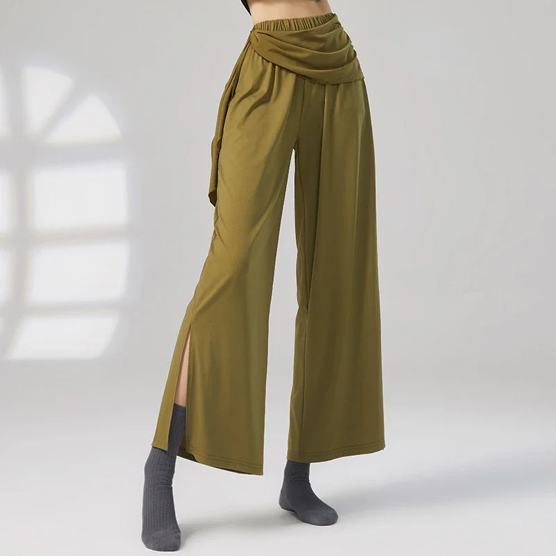 Classical Dance Practice Pants Side Slit Loose Wide Leg Pants Chinese Dance Clothes Drift Belt Modern Dance Women's Costume