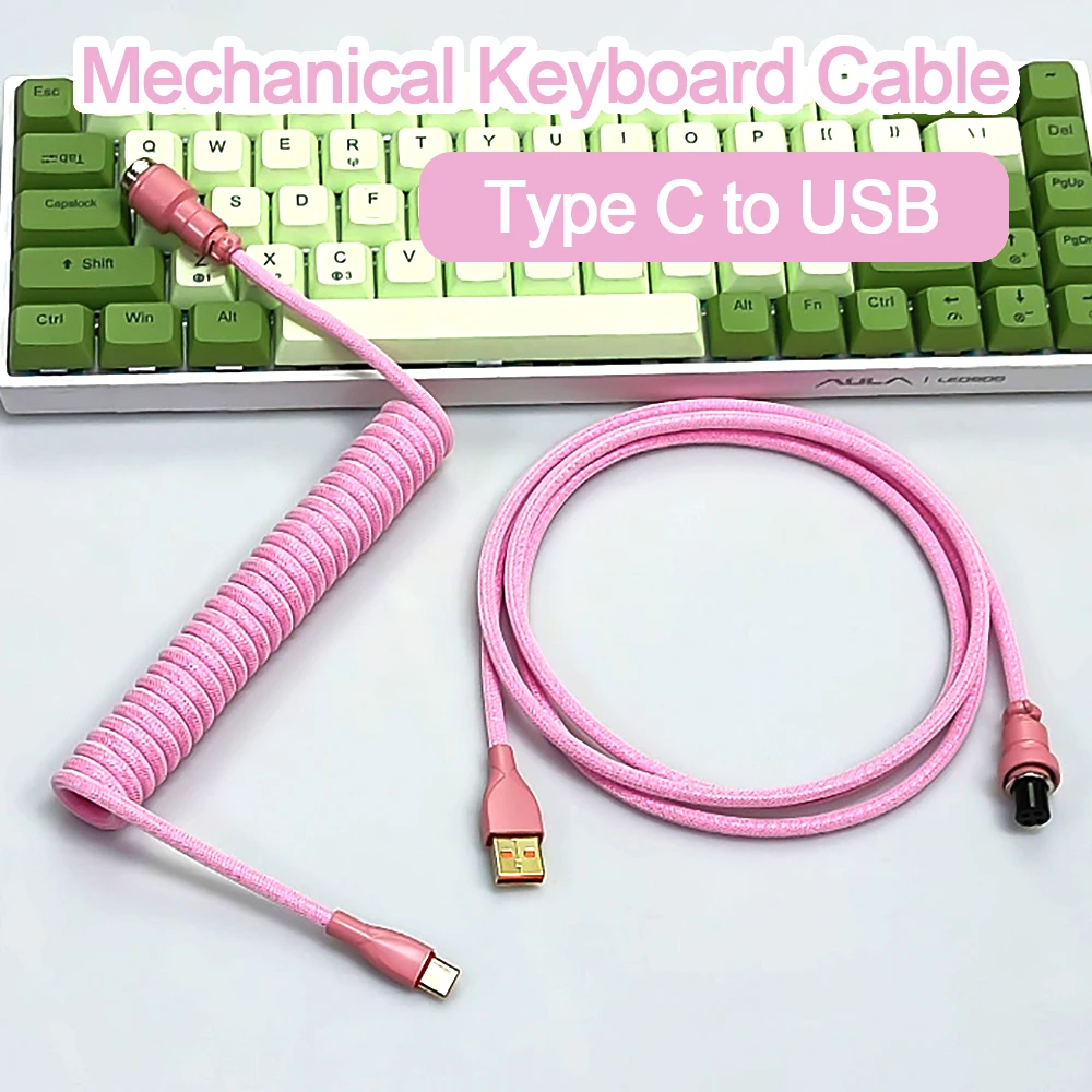 

2 in 1 Keyboard Data Spiral Line Rear Aviation Coiled Aviator Wire Type-C to USB Cable Aviation Connector Aviation Line