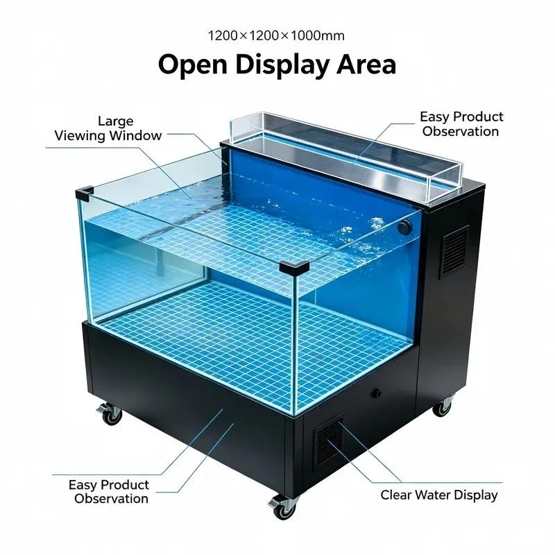 for Second-hand single-layer seafood crawling pool movable glass live crab display tank circulation filter constant