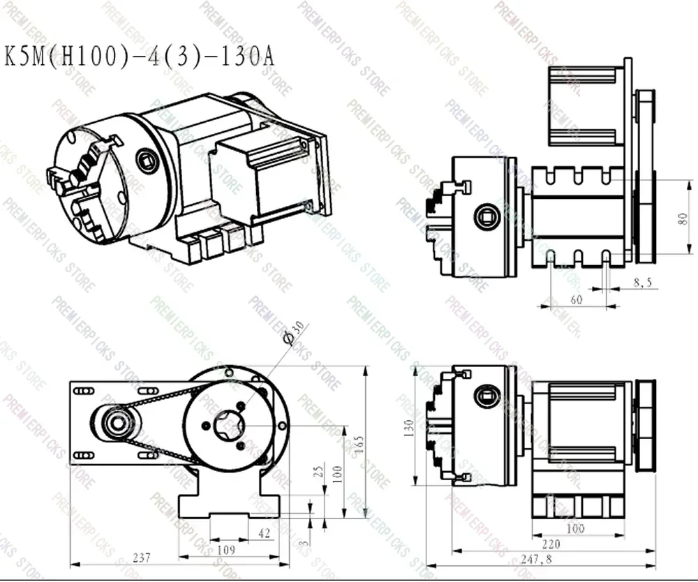 CNC Indexing Head 3/4 Jaws 130MM Chuck  A 4th Axis Rotary  NEMA34 86 Stepper Motor for  Engraving Machine