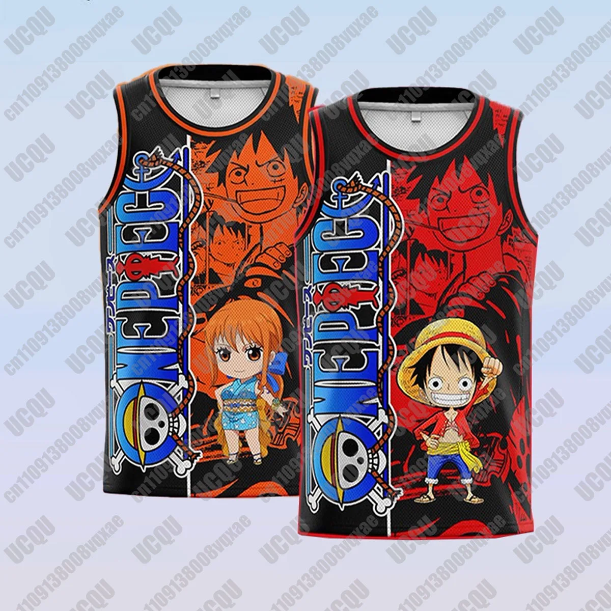 

Баскетбольная майка One Piece Anime для мужчин, летняя безрукавка из сетчатой ткани, с принтом Луффи и Нами, повседневная спортивная майка, уличная одежда