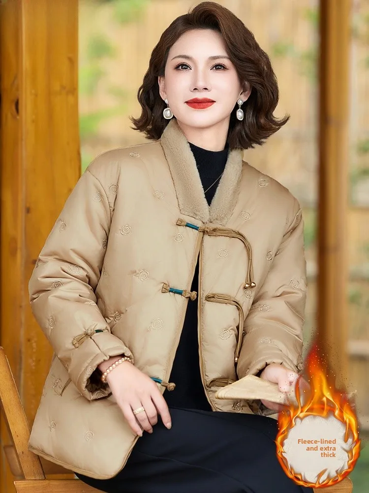 

Новая китайская утепленная хлопковая куртка для женщин, осенне-зимняя верхняя одежда, свободный крой с V-образным вырезом, модная женская модель.