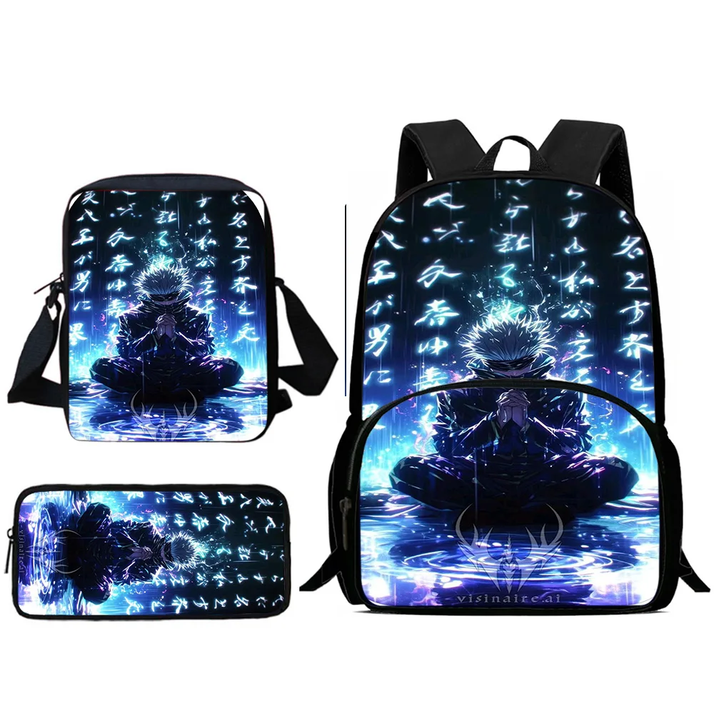 Jujutsu Kaisen Anime Mochilas para Criança, Bolsa de Ombro, Estojo Lápis, Sacos Escolares de Grande Capacidade para Meninos e Meninas, Melhor